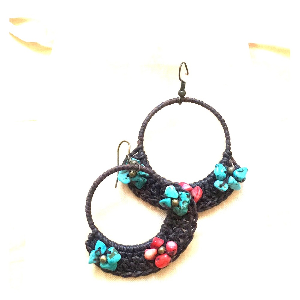 Flower basket hanging hoop earrings
